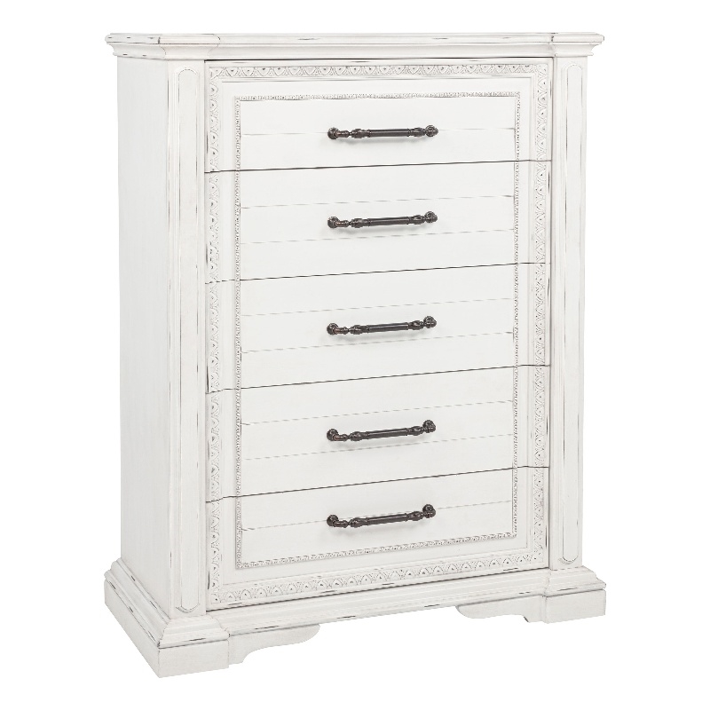 Pemberly Row 5-Drawer Traditional Bedroom Chest in Vintage White