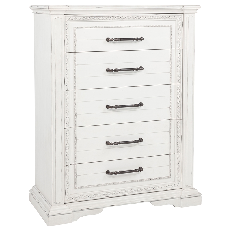 Pemberly Row 5-Piece Traditional Queen Bedroom Set in Vintage White