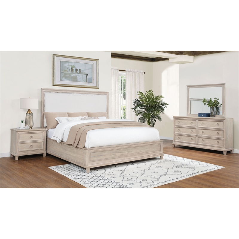 Pemberly Row 4-Piece Eastern King Bedroom Set in Washed Oak Brown
