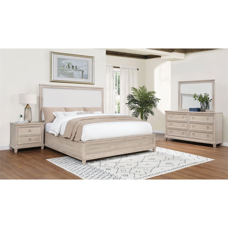 Pemberly Row 4-Piece Coastal Queen Bedroom Set in Washed Oak Brown