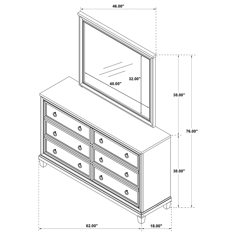 Pemberly Row 6-Drawer Bedroom Dresser with Mirror in Washed Oak Brown