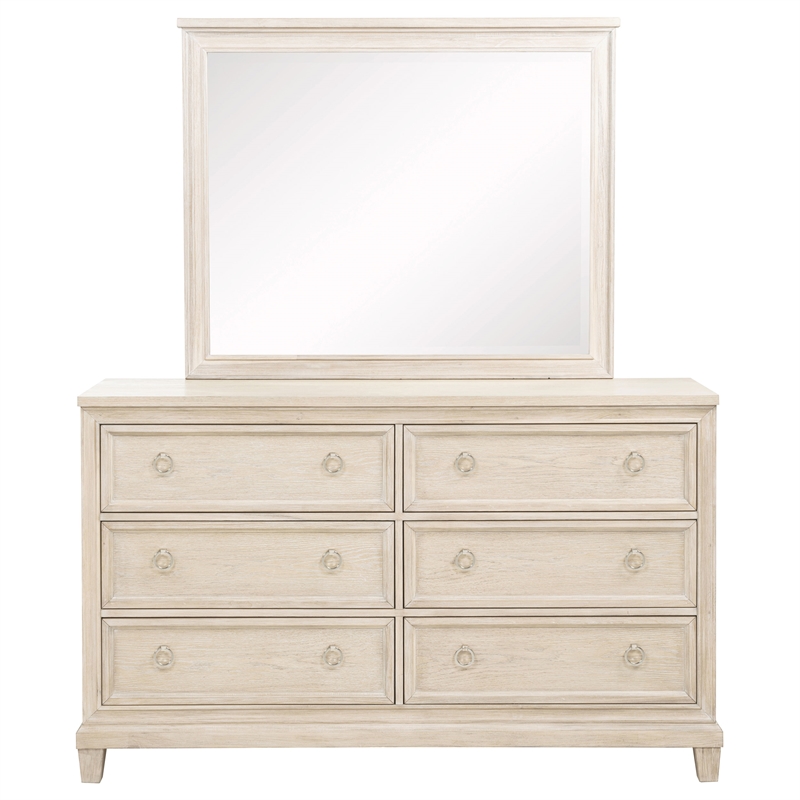 Pemberly Row 6-Drawer Bedroom Dresser with Mirror in Washed Oak Brown