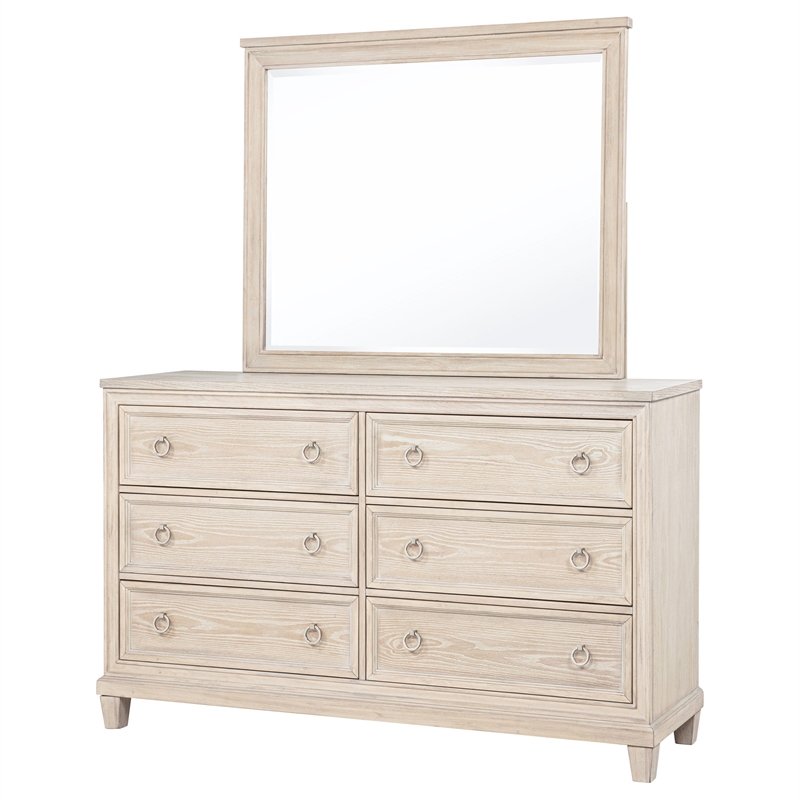 Pemberly Row 6-Drawer Bedroom Dresser with Mirror in Washed Oak Brown