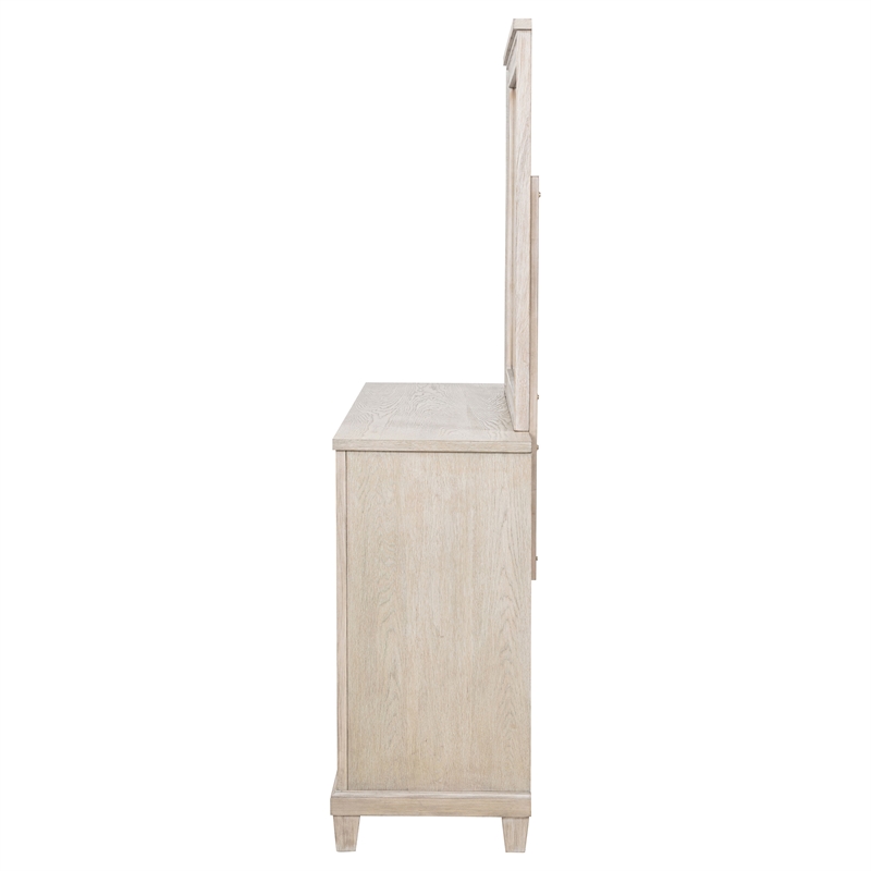 Pemberly Row 6-Drawer Bedroom Dresser with Mirror in Washed Oak Brown