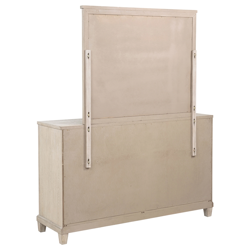Pemberly Row 6-Drawer Bedroom Dresser with Mirror in Washed Oak Brown