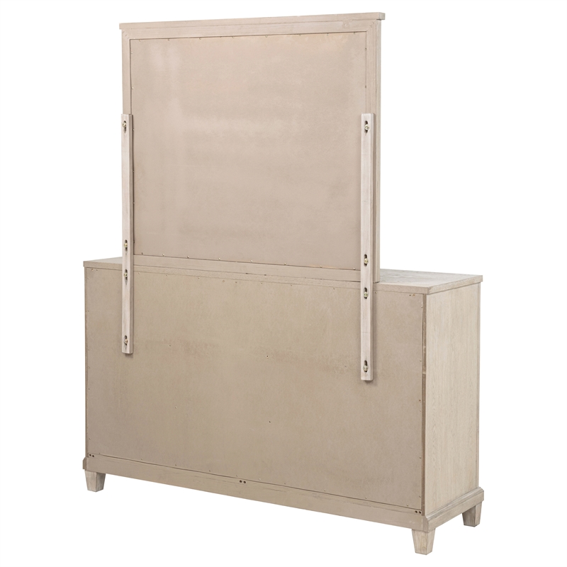 Pemberly Row 6-Drawer Bedroom Dresser with Mirror in Washed Oak Brown