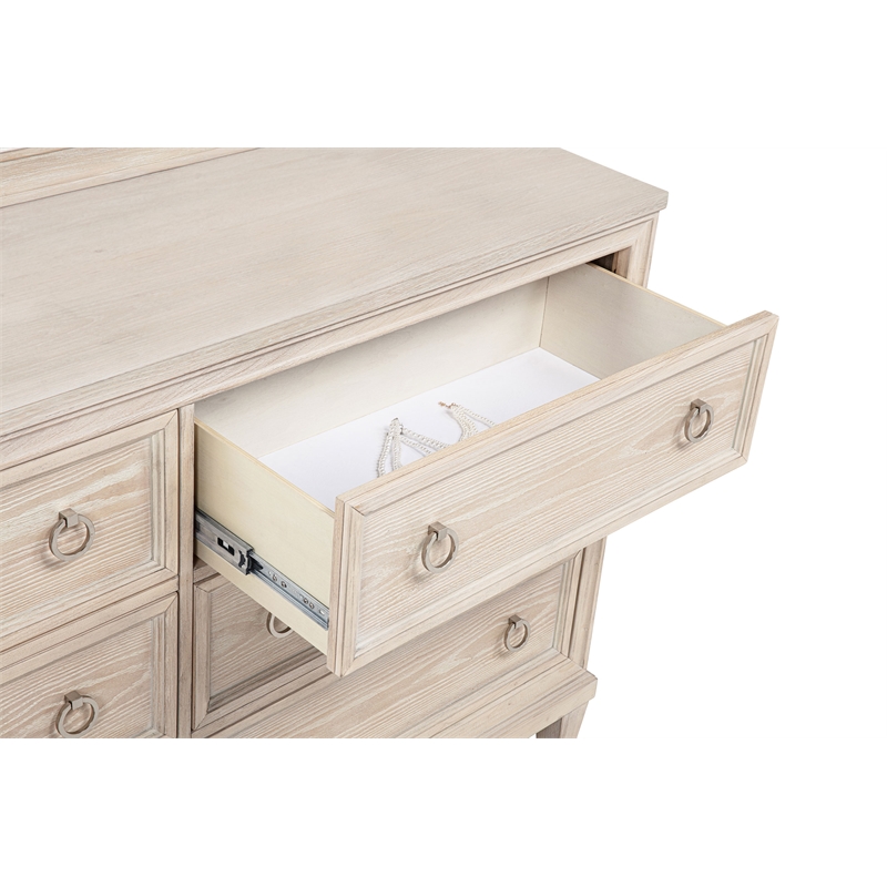 Pemberly Row 6-Drawer Bedroom Dresser with Mirror in Washed Oak Brown