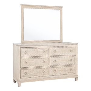 Pemberly Row 6-Drawer Bedroom Dresser with Mirror in Washed Oak Brown
