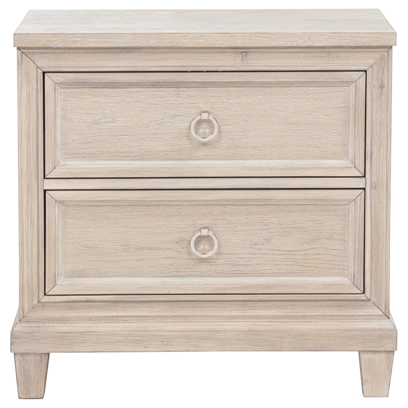 Pemberly Row 2-Drawer Coastal Nightstand Bedside Table in Washed Oak