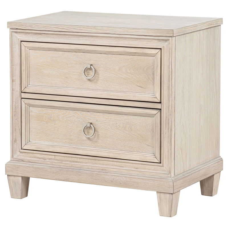 Pemberly Row 2-Drawer Coastal Nightstand Bedside Table in Washed Oak