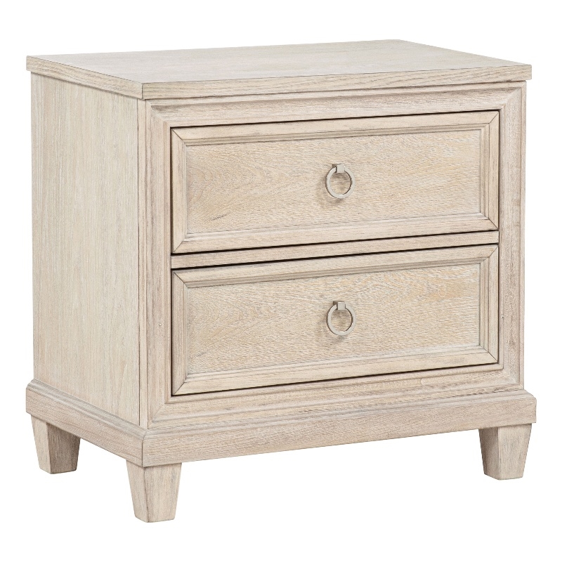 Pemberly Row 2-Drawer Coastal Nightstand Bedside Table in Washed Oak