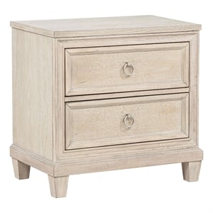 Pemberly Row 2-Drawer Coastal Nightstand Bedside Table in Washed Oak