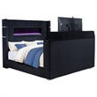 Pemberly Row Fabric Eastern King Flame Visualizer Wingback TV Bed in Black