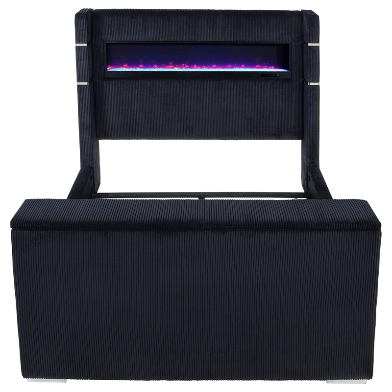 Pemberly Row Fabric California King Flame Visualizer TV Bed in Black