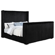 Pemberly Row Upholstered Velvet Eastern King Wingback TV Bed in Black