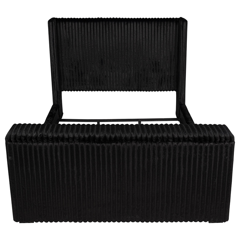 Pemberly Row Upholstered Velvet Eastern King Wingback TV Bed in Black