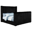 Pemberly Row Upholstered Velvet California King Wingback TV Bed in Black