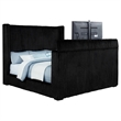 Pemberly Row Upholstered Velvet California King Wingback TV Bed in Black