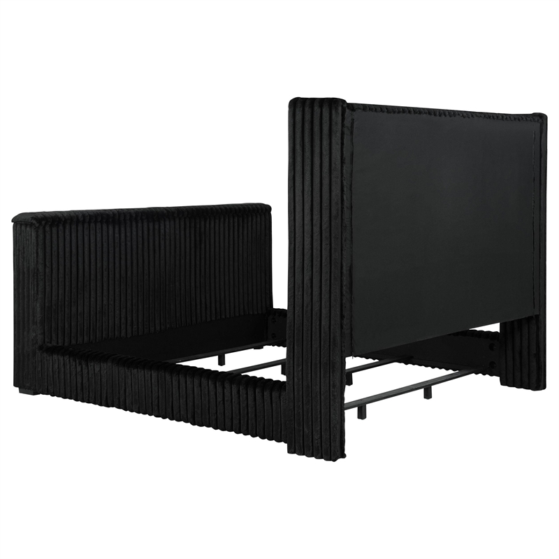 Pemberly Row Upholstered Velvet California King Wingback TV Bed in Black