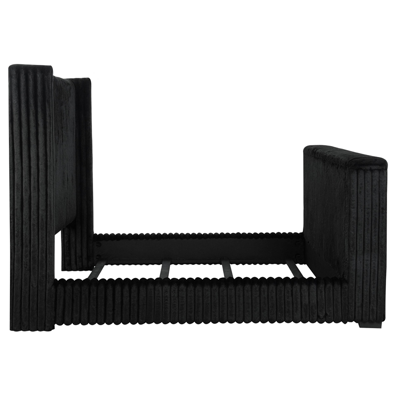 Pemberly Row Upholstered Velvet California King Wingback TV Bed in Black