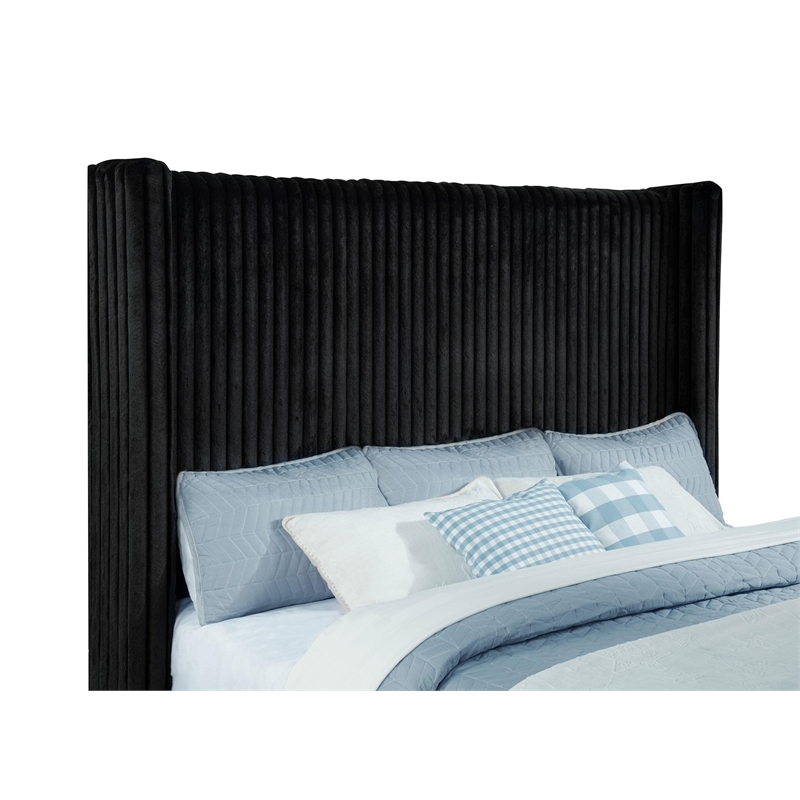 Pemberly Row Upholstered Velvet California King Wingback TV Bed in Black