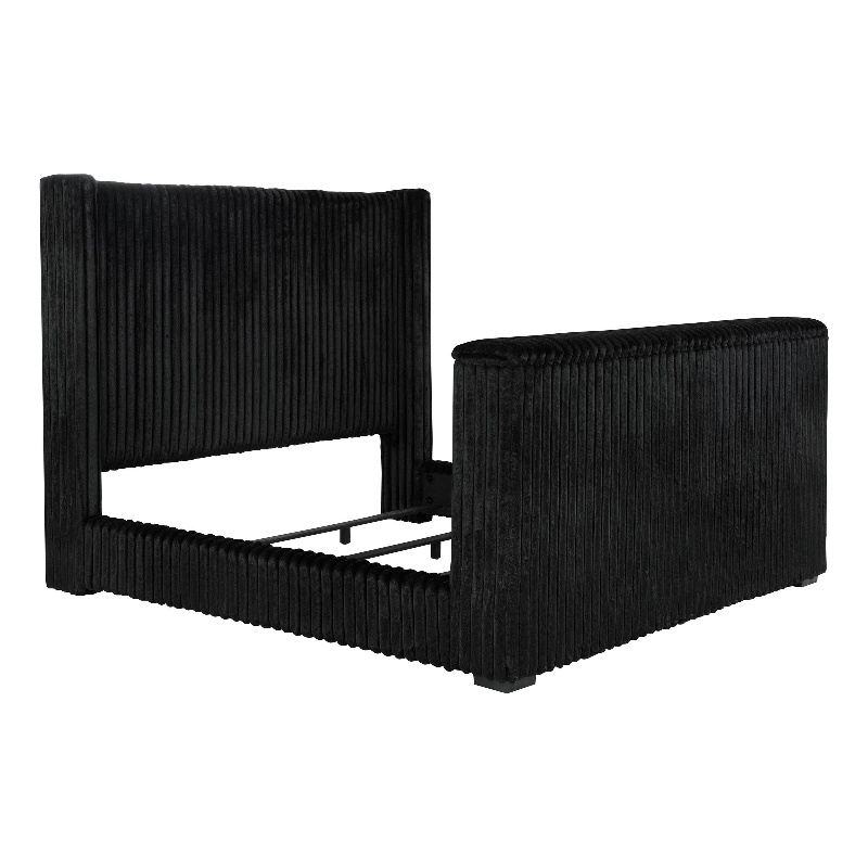 Pemberly Row Upholstered Velvet California King Wingback TV Bed in Black