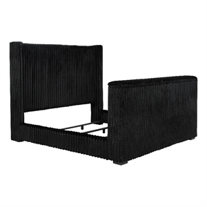 Pemberly Row Upholstered Velvet California King Wingback TV Bed in Black
