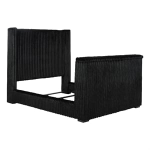 Pemberly Row Upholstered Velvet Queen Wingback TV Bed in Black