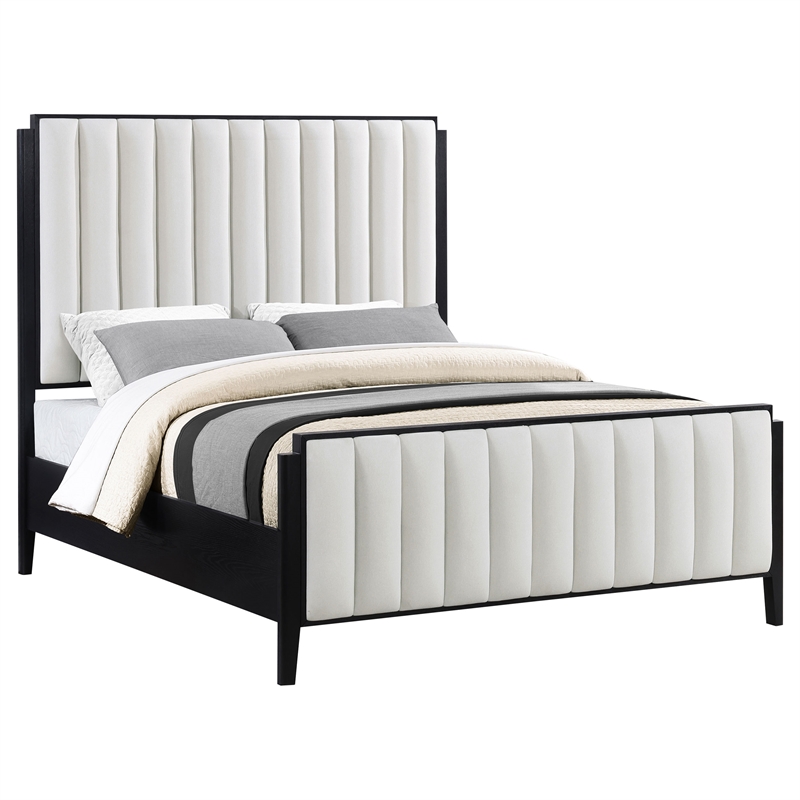 Pemberly Row 60-Inch Upholstered Eastern King Bed in Black Wood Grain