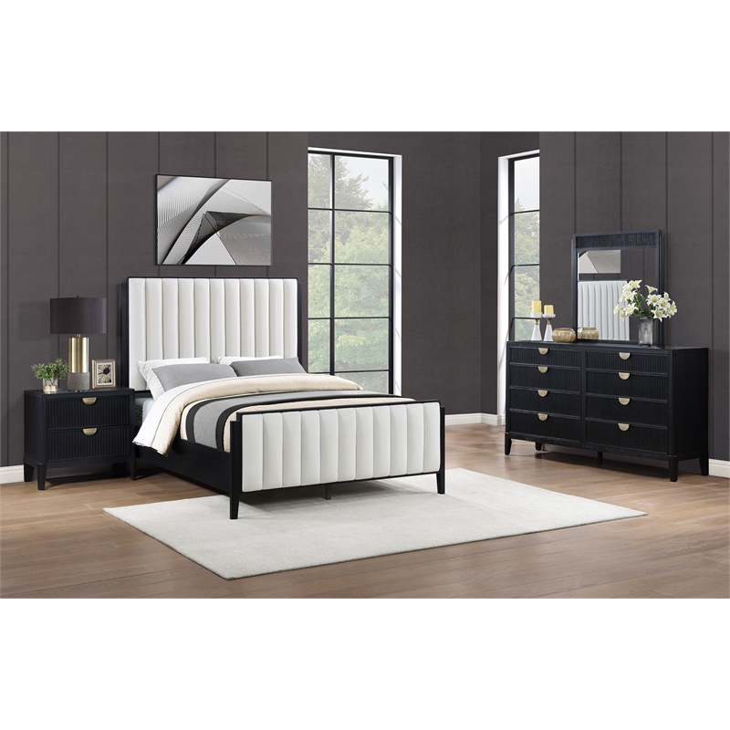 Pemberly Row 4-Piece Upholstered Eastern King Bedroom Set in Black