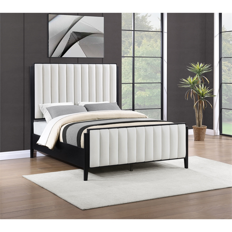 Pemberly Row 60-Inch Upholstered California King Bed in Black Wood Grain