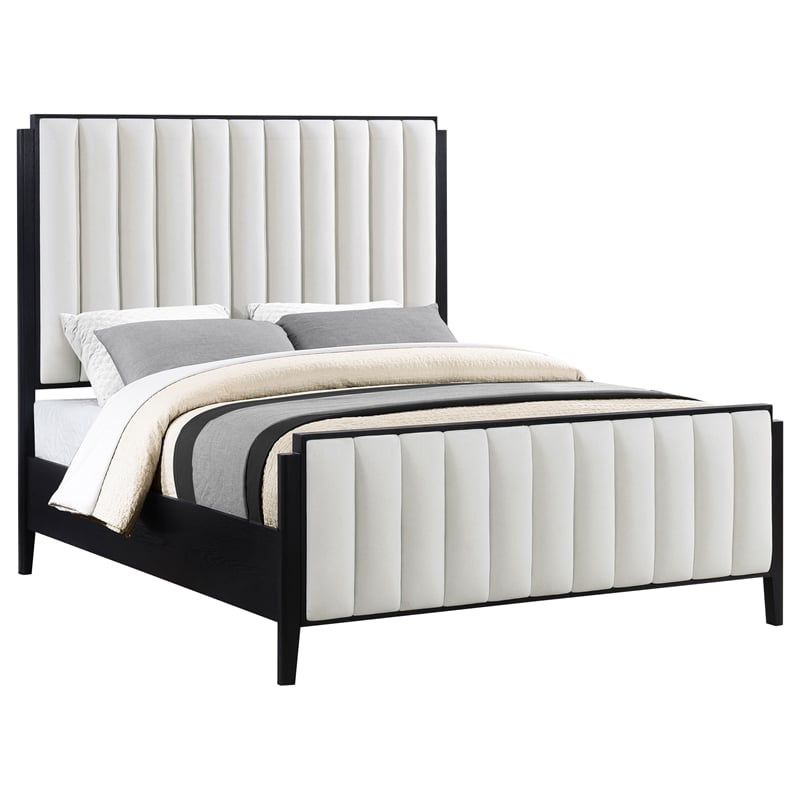 Pemberly Row 60-Inch Upholstered Queen Bed in Black Wood Grain