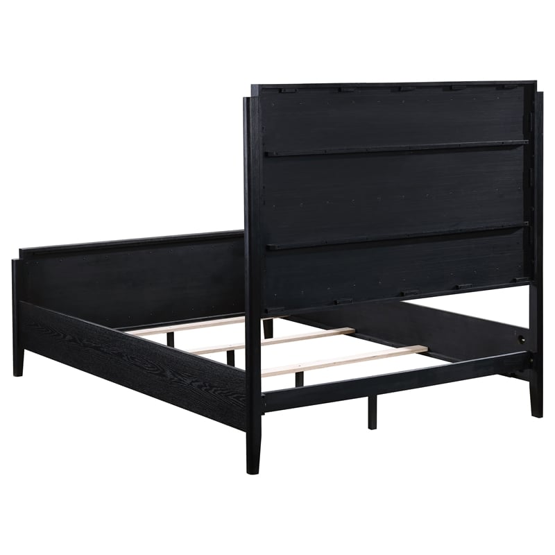 Pemberly Row 60-Inch Upholstered Queen Bed in Black Wood Grain
