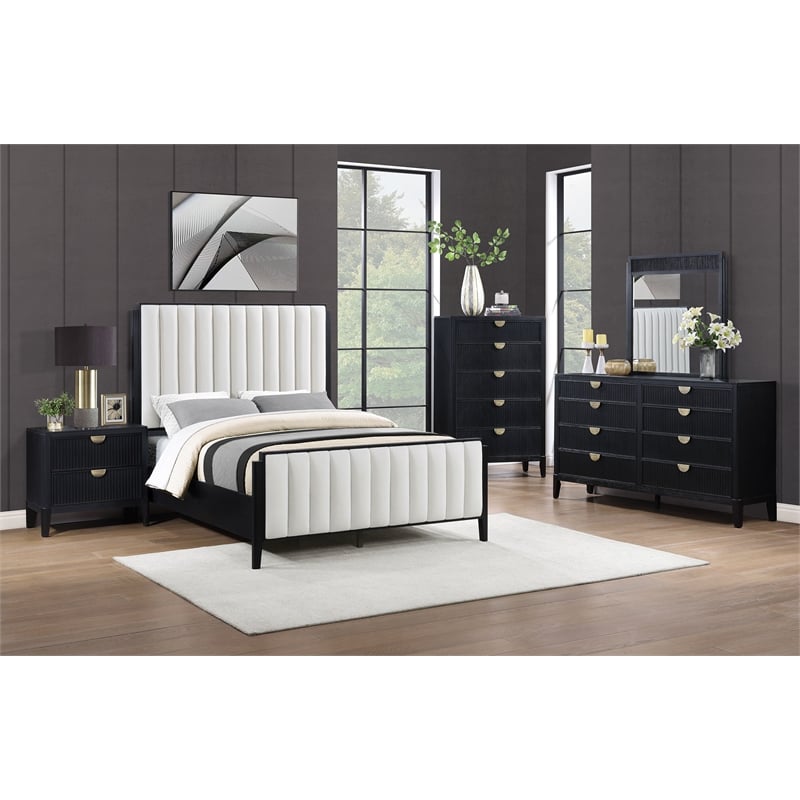 Pemberly Row 60-Inch Upholstered Queen Bed in Black Wood Grain
