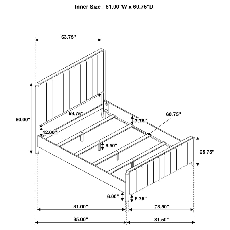 Pemberly Row 60-Inch Upholstered Queen Bed in Black Wood Grain