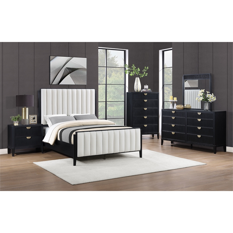 Pemberly Row 5-Piece Modern Upholstered Queen Bedroom Set in Black