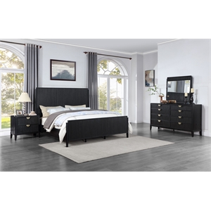 Pemberly Row 4-Piece Wire-Brushed Eastern King Bedroom Set in Black