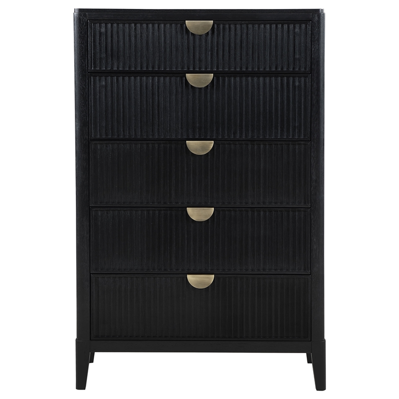 Pemberly Row 5-Drawer Wire-Brushed Fluted Bedroom Chest in Black
