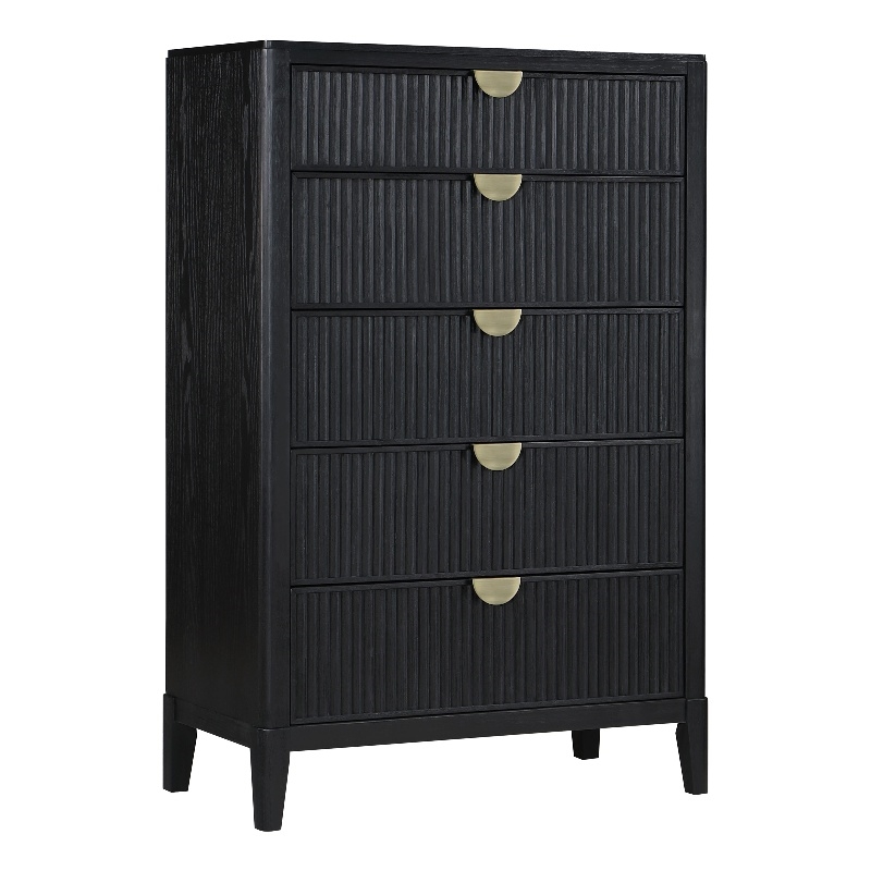 Pemberly Row 5-Drawer Wire-Brushed Fluted Bedroom Chest in Black