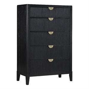 Pemberly Row 5-Drawer Wire-Brushed Fluted Bedroom Chest in Black