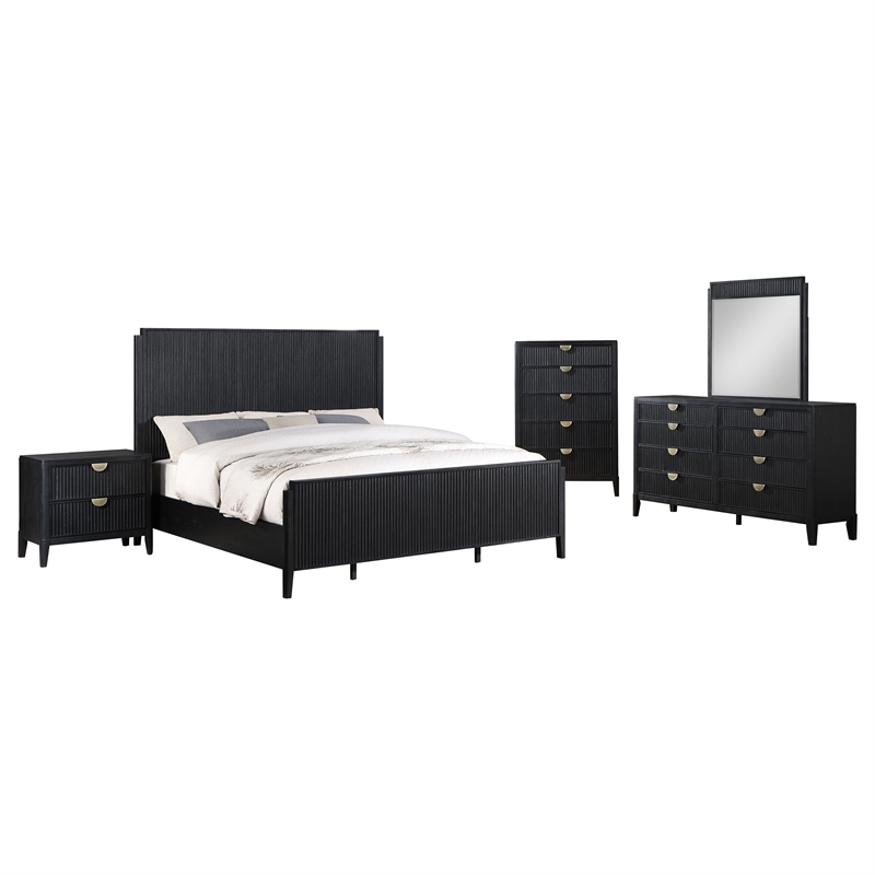 Pemberly Row 5-Piece Wire-Brushed Queen Bedroom Set in Black