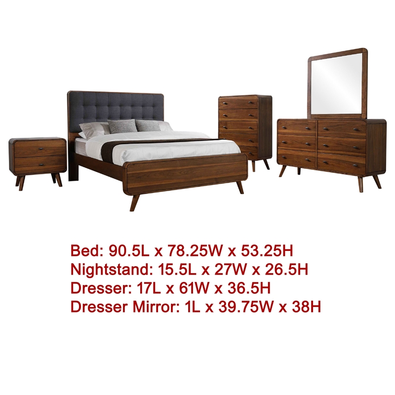 Pemberly Row 5-Piece California King Bedroom Set in Walnut Brown and Gray
