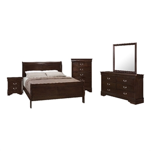 Pemberly Row 5-Piece Traditional Queen Sleigh Bedroom Set in Dark Brown
