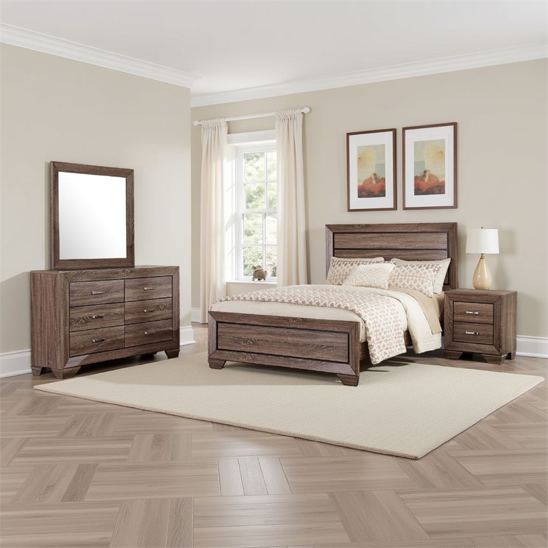 Pemberly Row 4-Piece Queen Bedroom Set in Washed Taupe Brown and Black
