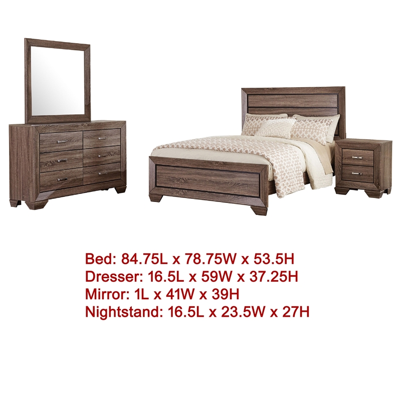 Pemberly Row 4-Piece King Bedroom Set in Washed Taupe Brown and Black