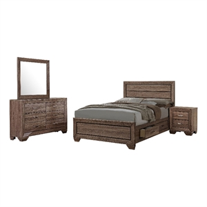 Pemberly Row 4-Piece Queen Storage Bedroom Set in Washed Taupe Brown