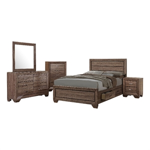 Pemberly Row 5-Piece Queen Storage Bedroom Set in Washed Taupe Brown