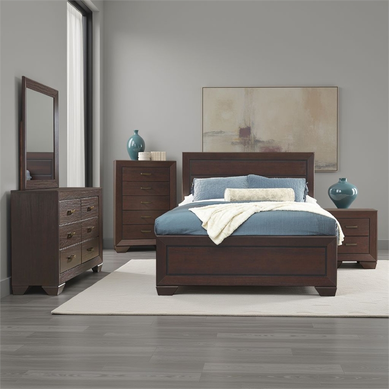 Pemberly Row 5-Piece Modern Queen Bedroom Set in Dark Cocoa Brown
