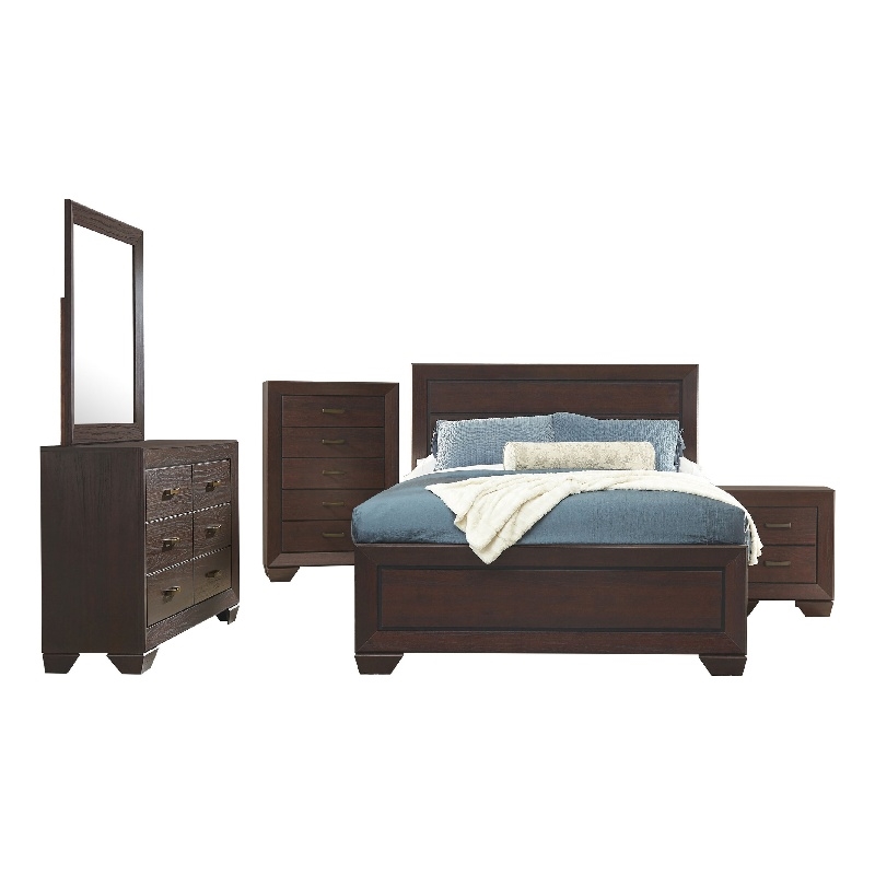 Pemberly Row 5-Piece Modern Queen Bedroom Set in Dark Cocoa Brown