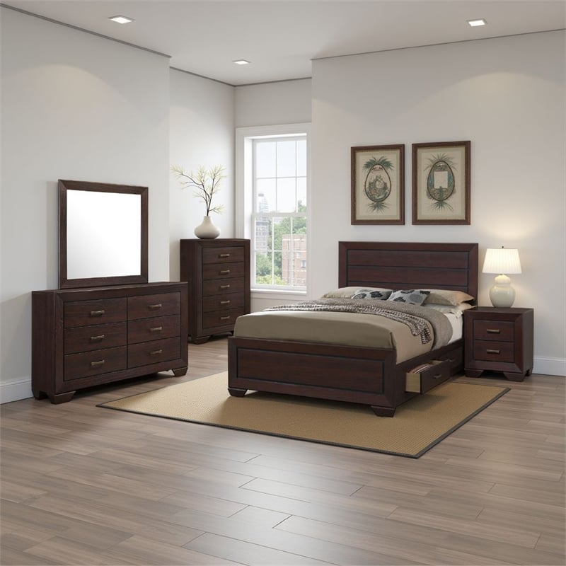 Pemberly Row 5-Piece Queen Storage Bedroom Set in Dark Cocoa Brown